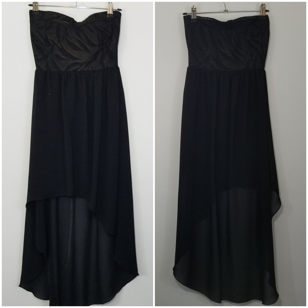 Wet Seal Dress Black Gold Strapless Hi/Lo Size XS - Picture 1 of 4